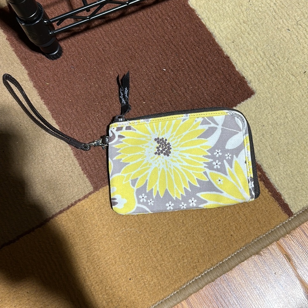 Thirty-One Yellow Gray Floral Zip Around Wristlet Wallet​​ - Picture 2 of 6
